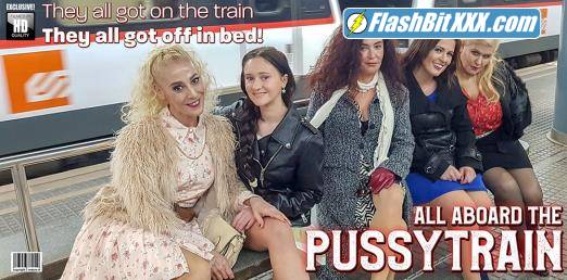 Gina Ferocious (EU) (19), Montse Swinger (EU) (40), Musa Libertina (EU) (53), Yelena Vera (48), Zazel Paradise (EU) (52) - Five old and young lesbians all aboard the pussy train [SD 540p]